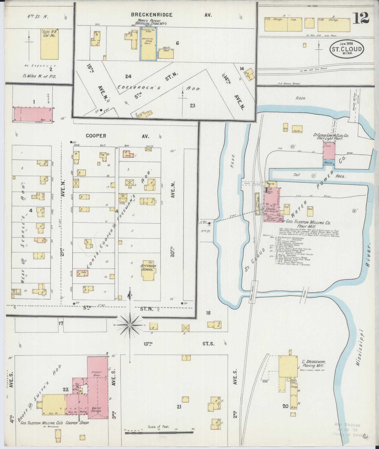 Sanborn Fire Insurance Map from Saint Cloud, Stearns, Benton, and Sherburne Counties, Minnesota (1898), Sheet #0012 - Historic Sanborn Fire Insurance Map Print, vintage old map wall art, antique decor, genealogy gift, Minnesota Minnesota map