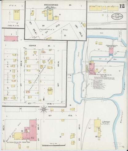 Sanborn Fire Insurance Map from Saint Cloud, Stearns, Benton, and Sherburne Counties, Minnesota (1898), Sheet #0012 - Historic Sanborn Fire Insurance Map Print, vintage old map wall art, antique decor, genealogy gift, Minnesota Minnesota map