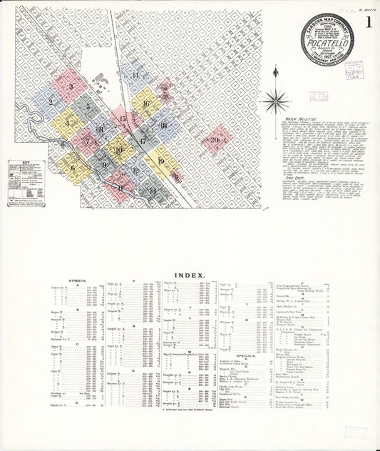 Sanborn Fire Insurance Map from Pocatello, Bannock County, Idaho (1907), Sheet #0001 - Complete Map Set gallery image, historic Sanborn map, vintage wall art, Idaho Idaho