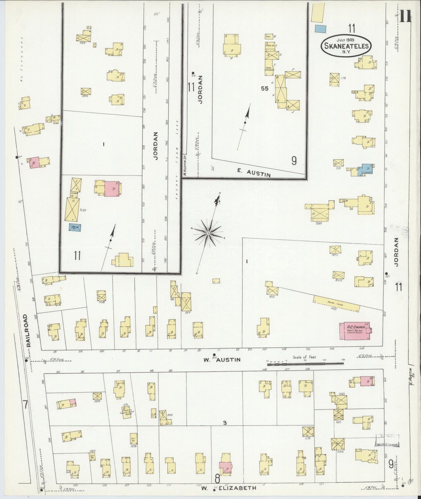 Sanborn Fire Insurance Map from Skaneateles, Onondaga County, New York (1909), Sheet #0011 - Historic Sanborn Fire Insurance Map Print, vintage old map wall art, antique decor, genealogy gift, New York New York map