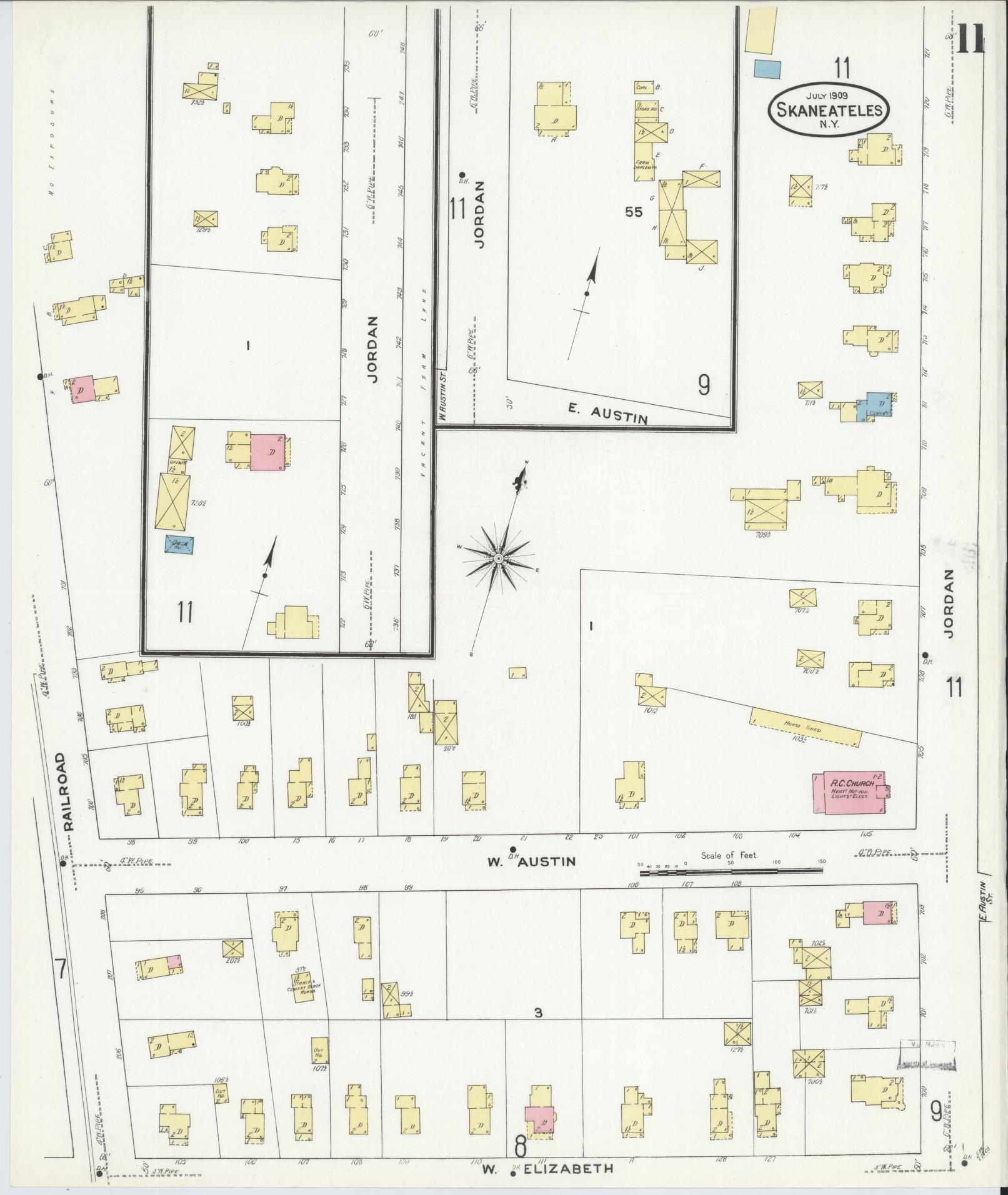 Sanborn Fire Insurance Map from Skaneateles, Onondaga County, New York (1909), Sheet #0011 - Historic Sanborn Fire Insurance Map Print, vintage old map wall art, antique decor, genealogy gift, New York New York map