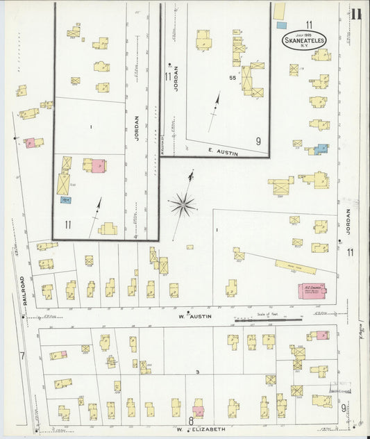 Sanborn Fire Insurance Map from Skaneateles, Onondaga County, New York (1909), Sheet #0011 - Historic Sanborn Fire Insurance Map Print, vintage old map wall art, antique decor, genealogy gift, New York New York map