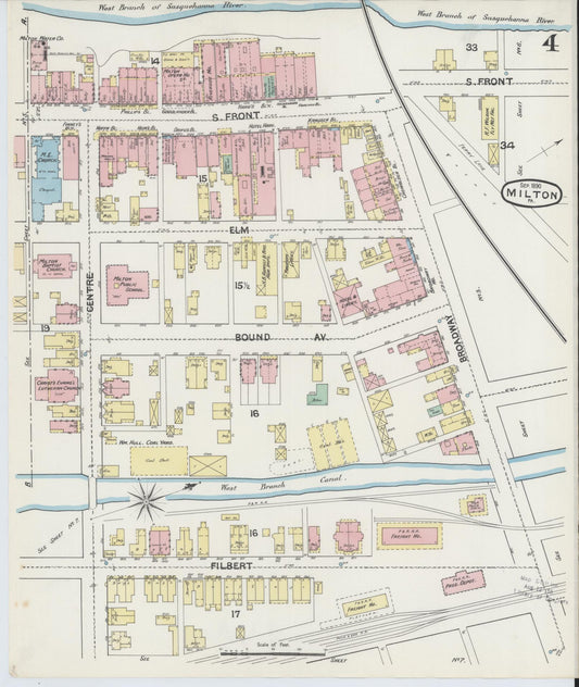 Sanborn Fire Insurance Map from Milton, Northumberland County, Pennsylvania (1890), Sheet #0004 - Historic Sanborn Fire Insurance Map Print, vintage old map wall art, antique decor, genealogy gift, Pennsylvania Pennsylvania map