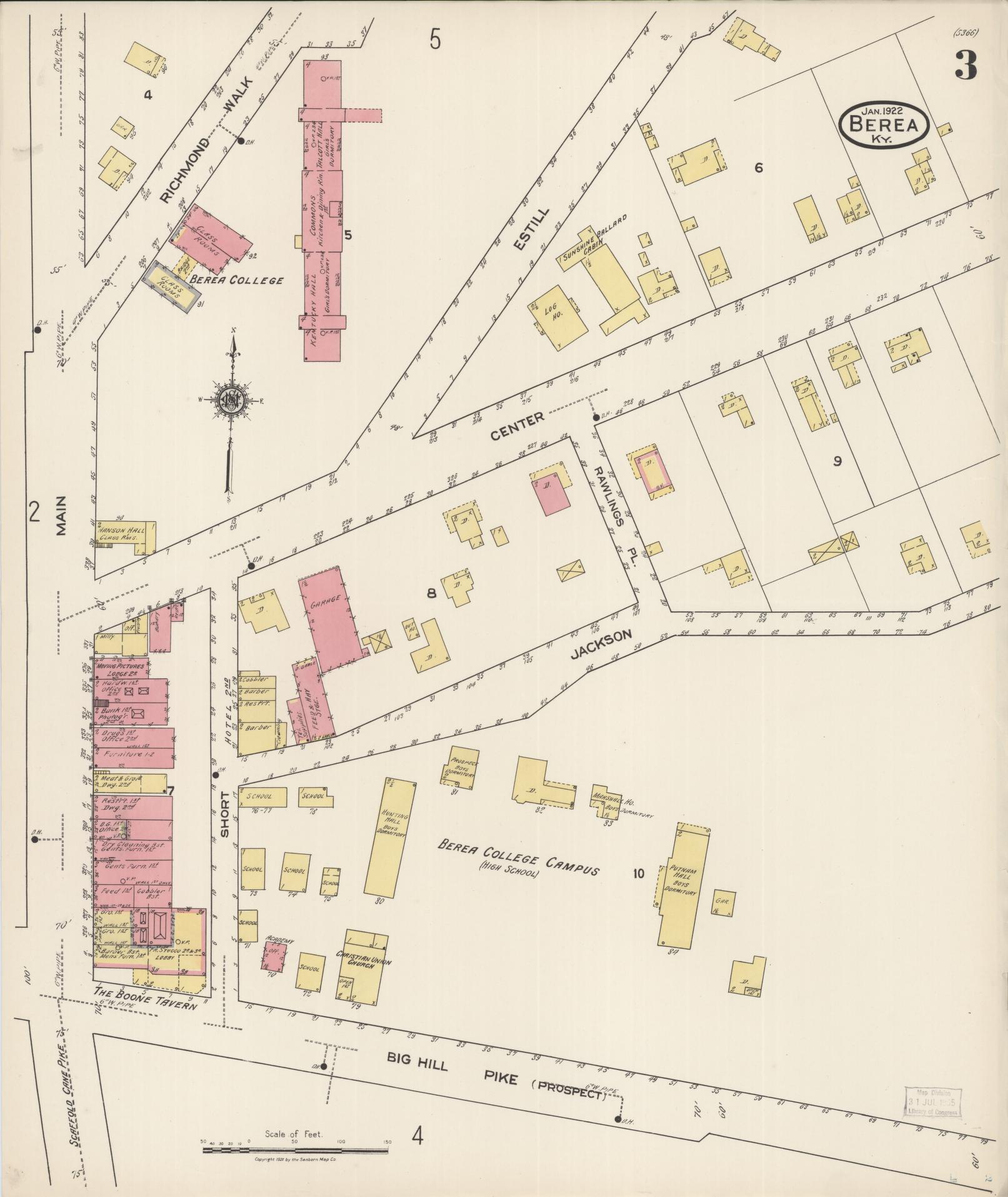 Sanborn Fire Insurance Map from Berea, Madison County, Kentucky (1922), Sheet #0003 - Historic Sanborn Fire Insurance Map Print, vintage old map wall art, antique decor, genealogy gift, Kentucky Kentucky map