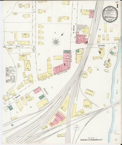 Sanborn Fire Insurance Map from White River Junction, Windsor County, Vermont (1894), Sheet #0001 - Complete Map Set gallery image, historic Sanborn map, vintage wall art, Vermont Vermont