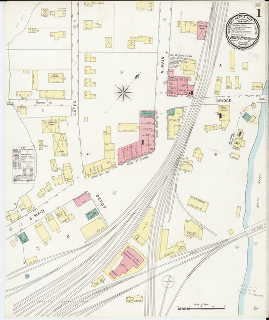 Sanborn Fire Insurance Map from White River Junction, Windsor County, Vermont (1894), Sheet #0001 - Complete Map Set gallery image, historic Sanborn map, vintage wall art, Vermont Vermont
