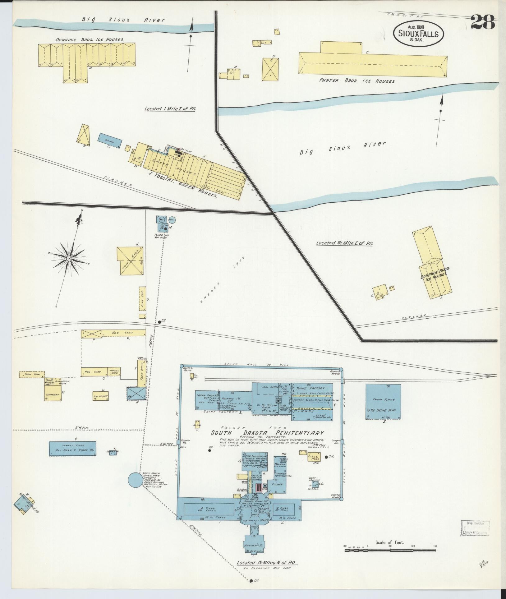 Sanborn Fire Insurance Map from Sioux Falls, Minnehaha County, South Dakota (1908), Sheet #0028 - Historic Sanborn Fire Insurance Map Print, vintage old map wall art, antique decor, genealogy gift, South Dakota South Dakota map