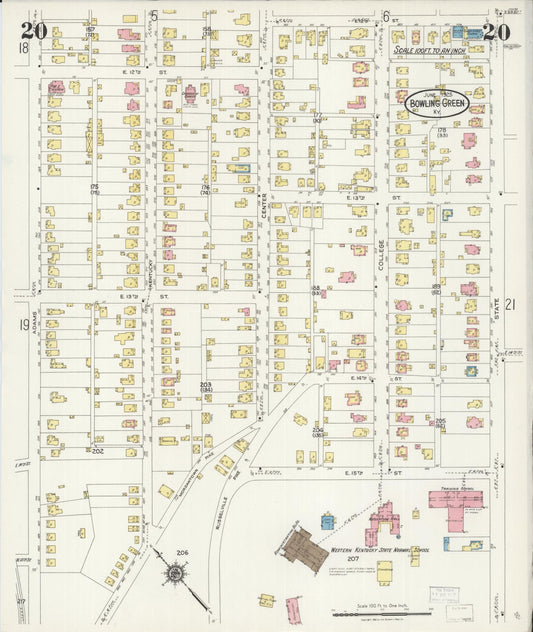 Sanborn Fire Insurance Map from Bowling Green, Warren County, Kentucky (1925), Sheet #0020 - Historic Sanborn Fire Insurance Map Print, vintage old map wall art, antique decor, genealogy gift, Kentucky Kentucky map