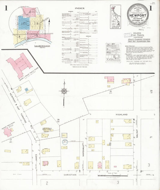 Sanborn Fire Insurance Map from Newport, New Castle County, Delaware (1927), Sheet #0001 - Historic Sanborn Fire Insurance Map Print, vintage old map wall art, antique decor, genealogy gift, Delaware Delaware map