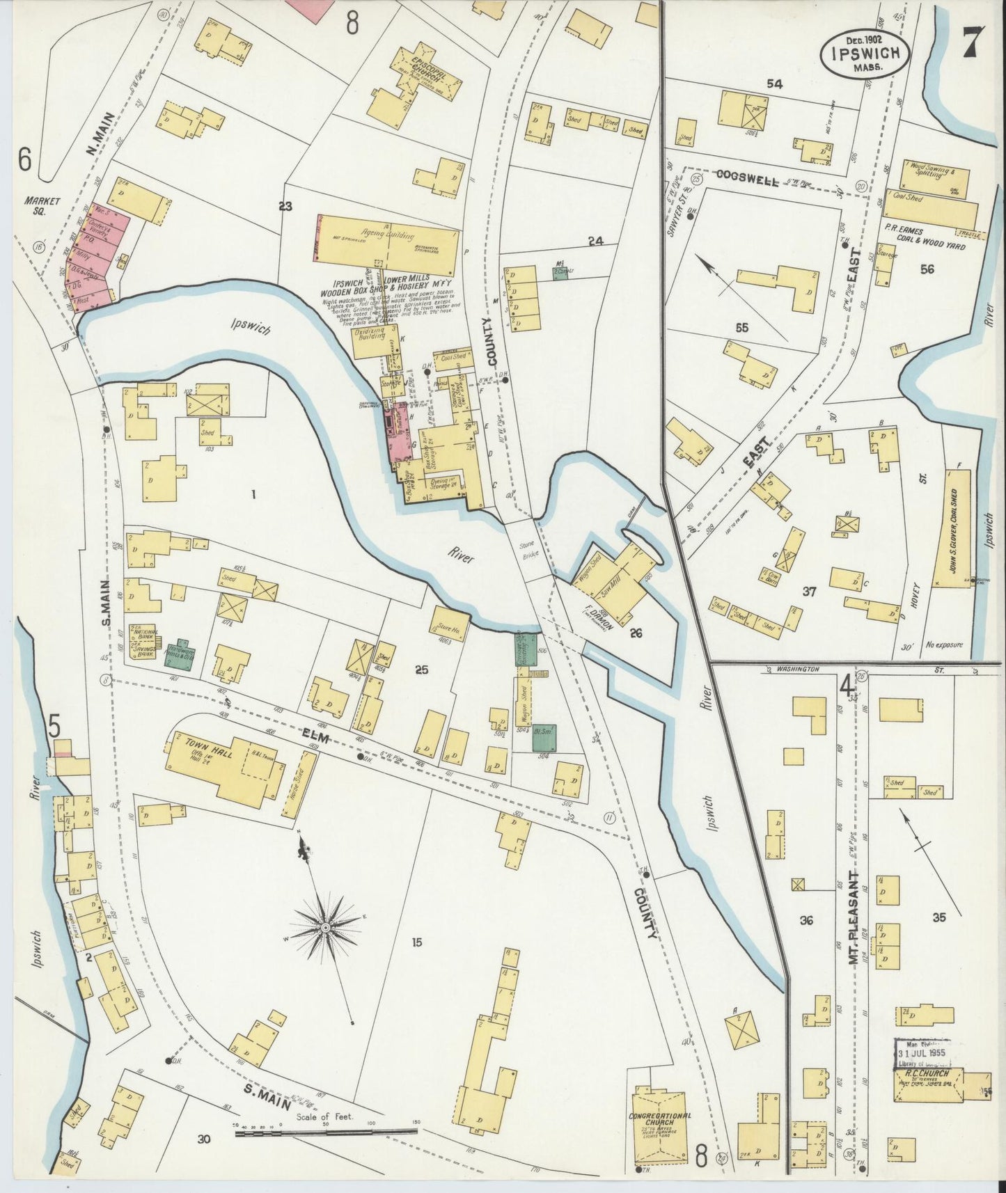 Sanborn Fire Insurance Map from Ipswich, Essex County, Massachusetts (1902), Sheet #0007 - Historic Sanborn Fire Insurance Map Print, vintage old map wall art, antique decor, genealogy gift, Massachusetts Massachusetts map