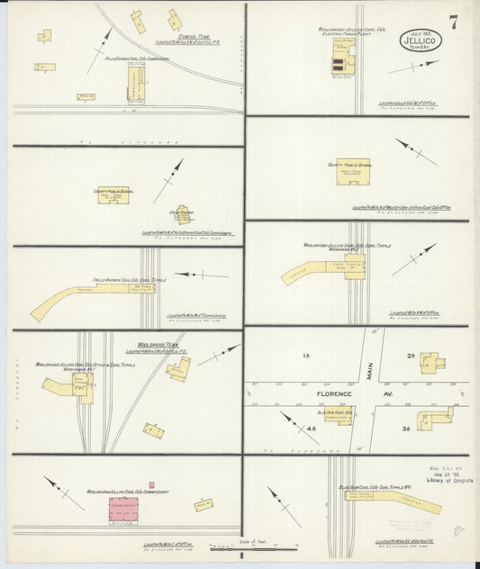 Sanborn Fire Insurance Map from Jellico, Whitley County, Ky., and Campbell County, Tenna, Kentucky (1913), Sheet #0007 - Historic Sanborn Fire Insurance Map Print, vintage old map wall art, antique decor, genealogy gift, Kentucky Kentucky map