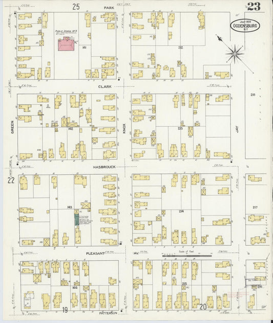 Sanborn Fire Insurance Map from Ogdensburg, St. Lawrence County, New York (1909), Sheet #0023 - Historic Sanborn Fire Insurance Map Print, vintage old map wall art, antique decor, genealogy gift, New York New York map