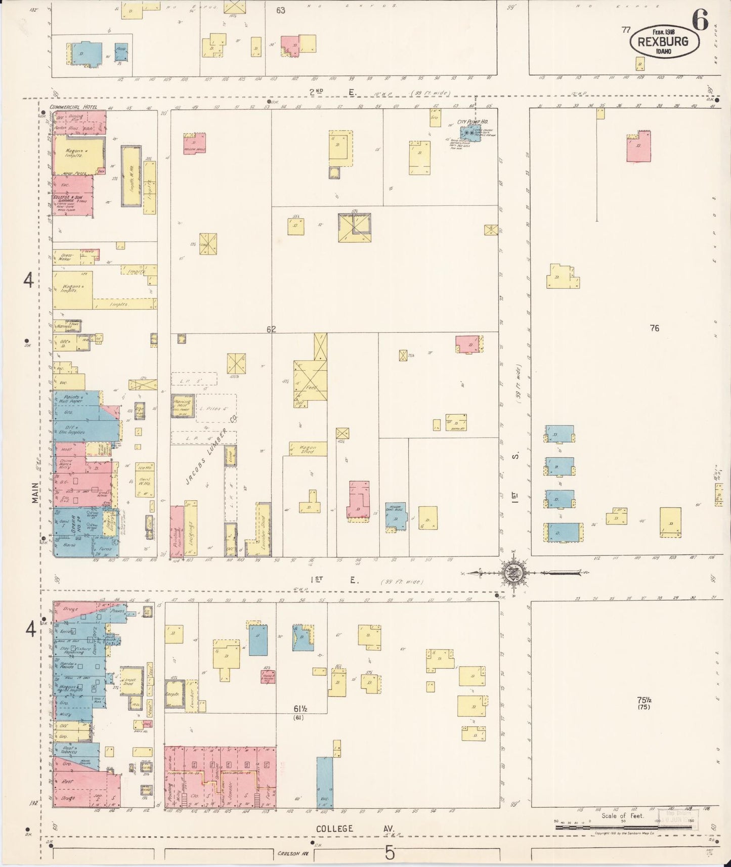 Sanborn Fire Insurance Map from Rexburg, Madison County, Idaho (1918), Sheet #0006 - Complete Map Set gallery image, historic Sanborn map, vintage wall art, Idaho Idaho