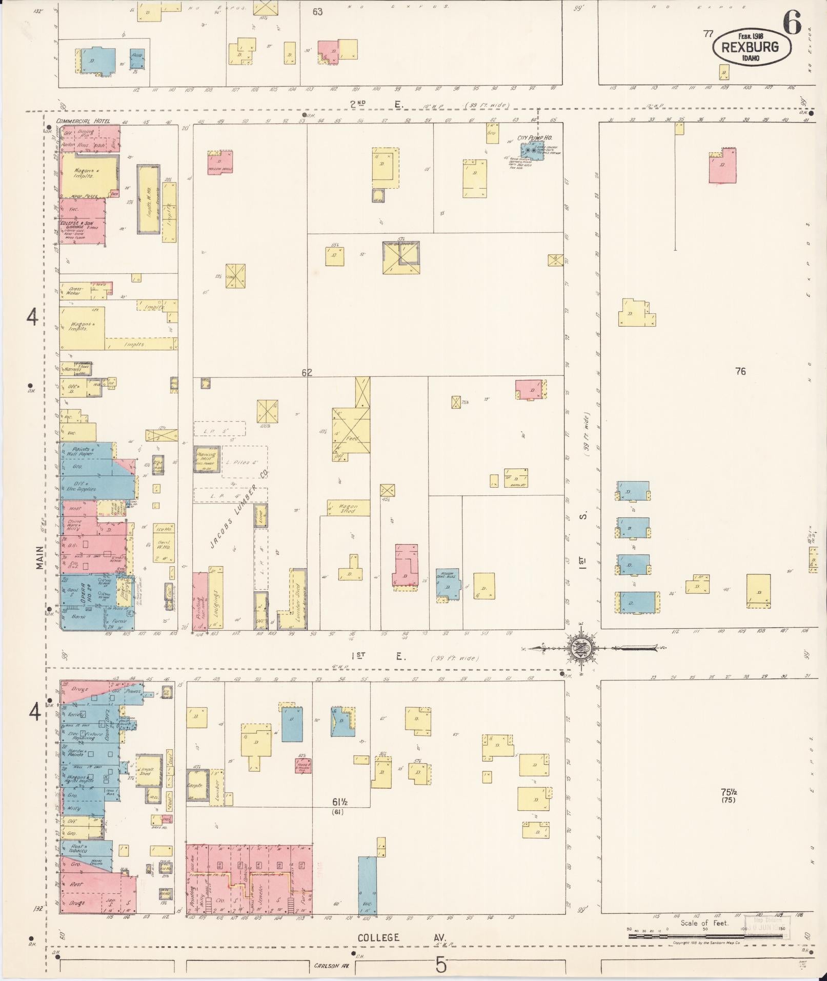 Sanborn Fire Insurance Map from Rexburg, Madison County, Idaho (1918), Sheet #0006 - Complete Map Set gallery image, historic Sanborn map, vintage wall art, Idaho Idaho