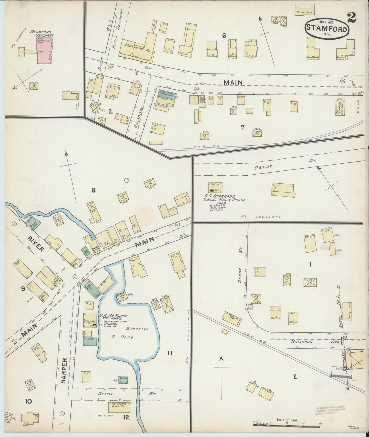Sanborn Fire Insurance Map from Stamford, Delaware County, New York (1891), Sheet #0002 - Complete Map Set gallery image, historic Sanborn map, vintage wall art, New York New York