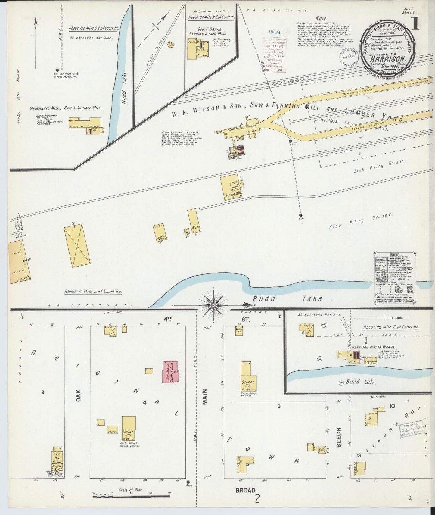 Sanborn Fire Insurance Map from Harrison, Clare County, Michigan (1900), Sheet #0001 - Complete Map Set gallery image, historic Sanborn map, vintage wall art, Michigan Michigan