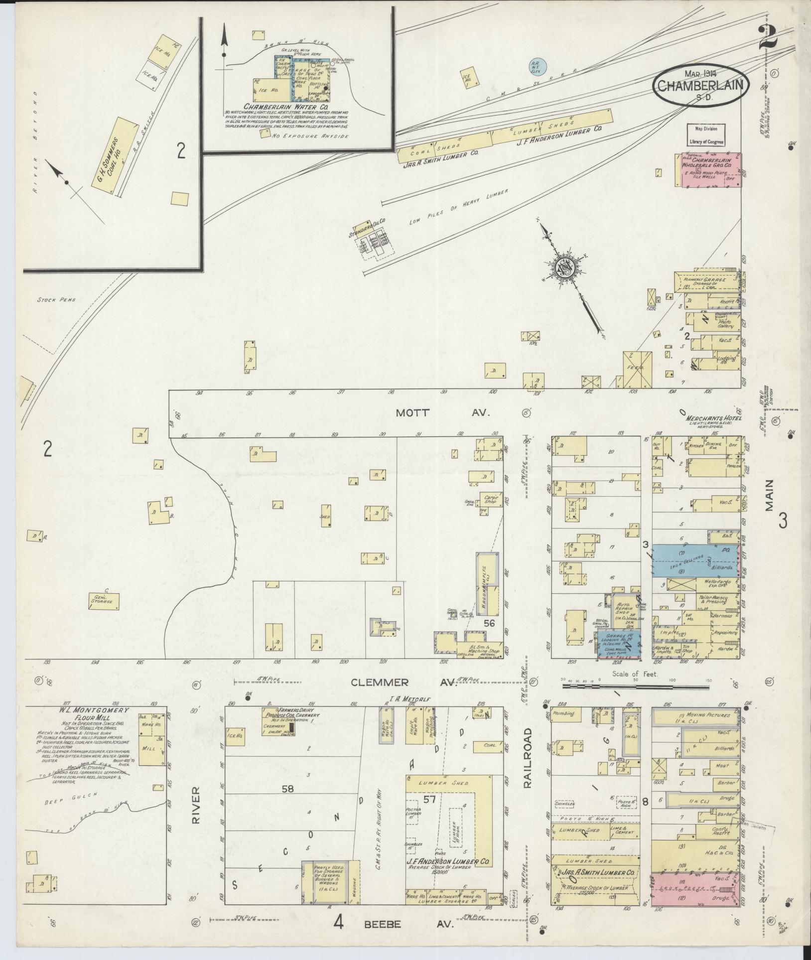 Sanborn Fire Insurance Map from Chamberlain, Brule County, South Dakota (1914), Sheet #0002 - Complete Map Set gallery image, historic Sanborn map, vintage wall art, South Dakota South Dakota