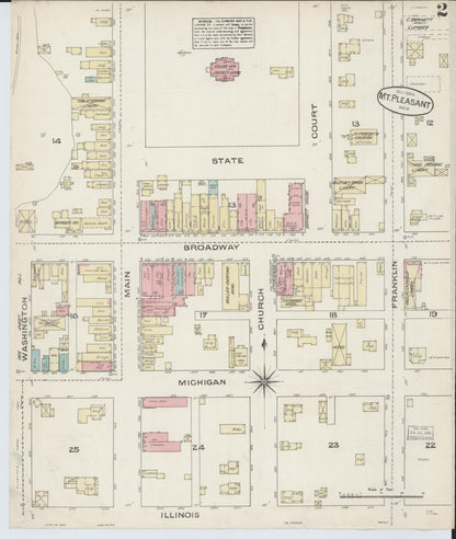 Sanborn Fire Insurance Map from Mount Pleasant, Isabella County, Michigan (1884), Sheet #0002 - Complete Map Set gallery image, historic Sanborn map, vintage wall art, Michigan Michigan