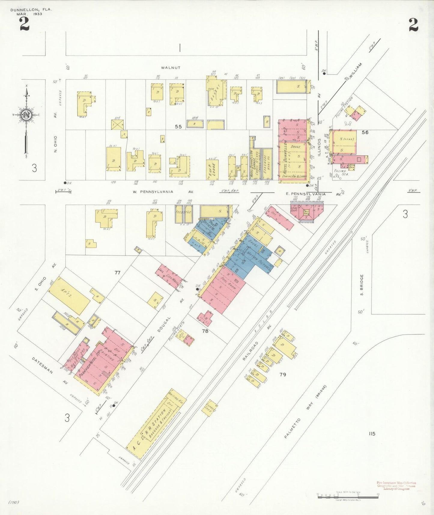Sanborn Fire Insurance Map from Dunnellon, Marion County, Florida (1933), Sheet #0002 - Complete Map Set gallery image, historic Sanborn map, vintage wall art, Florida Florida