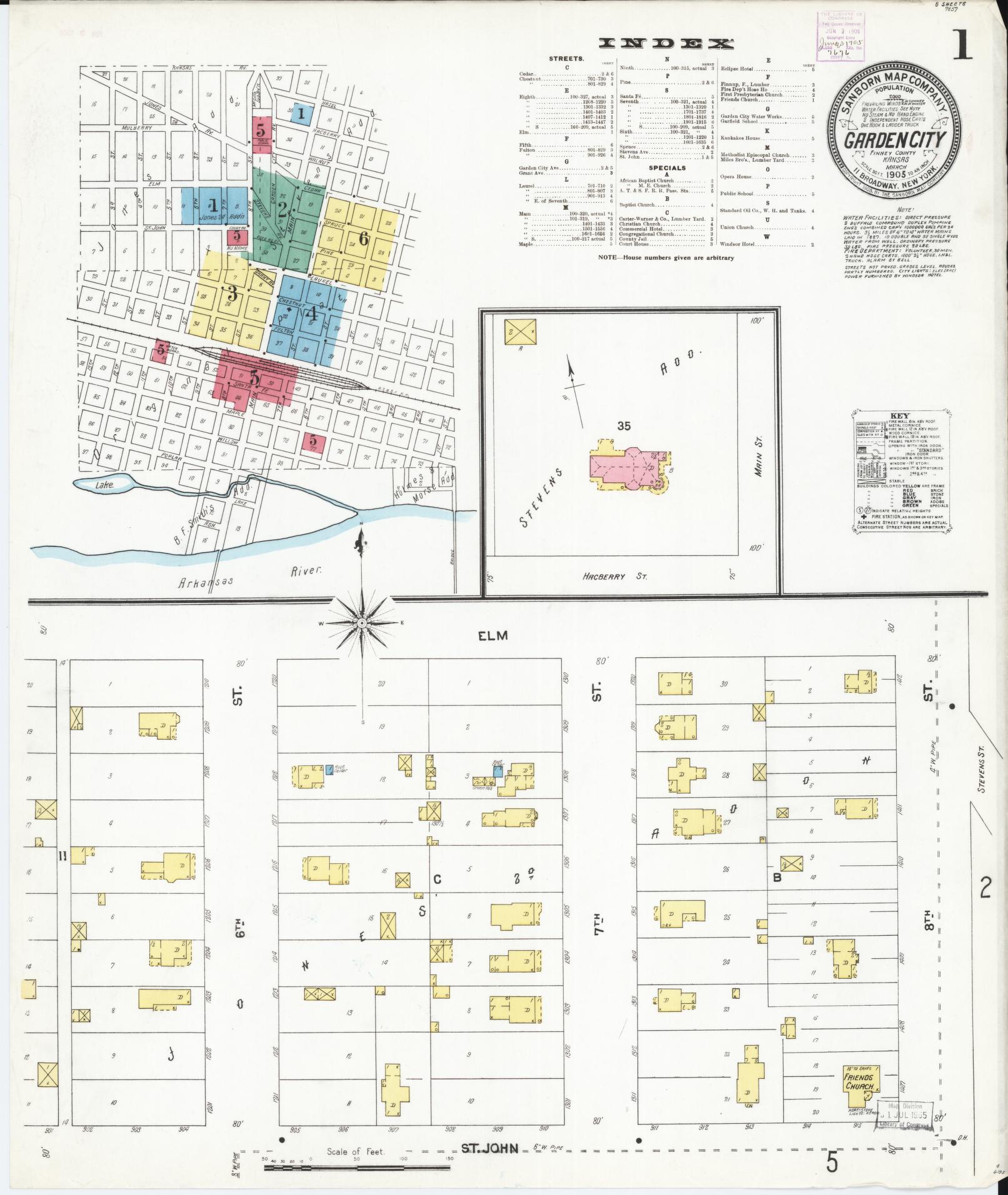 Sanborn Fire Insurance Map from Garden City, Finney County, Kansas (1905), Sheet #0001 - Historic Sanborn Fire Insurance Map Print, vintage old map wall art, antique decor, genealogy gift, Kansas Kansas map