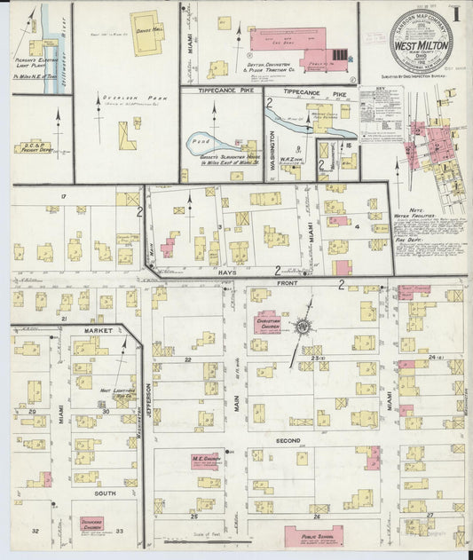 Sanborn Fire Insurance Map from West Milton, Miami County, Ohio (1912), Sheet #0001 - Historic Sanborn Fire Insurance Map Print, vintage old map wall art, antique decor, genealogy gift, Ohio Ohio map