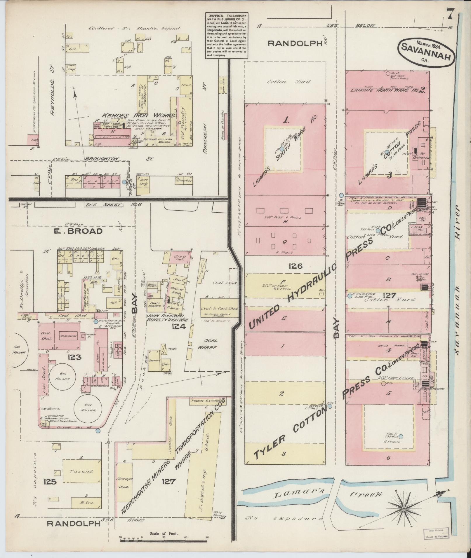 Sanborn Fire Insurance Map from Savannah, Chatham County, Georgia (1884), Sheet #0007 - Complete Map Set gallery image, historic Sanborn map, vintage wall art, Georgia Georgia