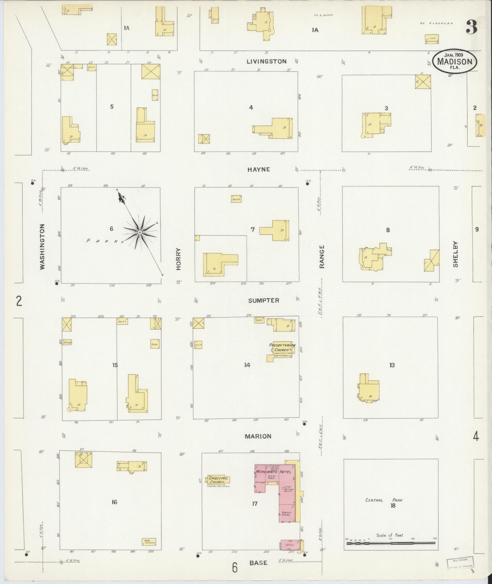 Sanborn Fire Insurance Map from Madison, Madison County, Florida (1909), Sheet #0003 - Complete Map Set gallery image, historic Sanborn map, vintage wall art, Florida Florida