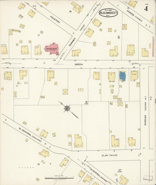 Sanborn Fire Insurance Map from Alexander City, Tallapoosa County, Alabama (1921), Sheet #0004 - Historic Sanborn Fire Insurance Map Print, vintage old map wall art, antique decor, genealogy gift, Alabama Alabama map