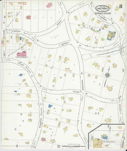 Sanborn Fire Insurance Map from Lake Forest, Lake County, Illinois (1917), Sheet #0008 - Complete Map Set gallery image, historic Sanborn map, vintage wall art, Illinois Illinois