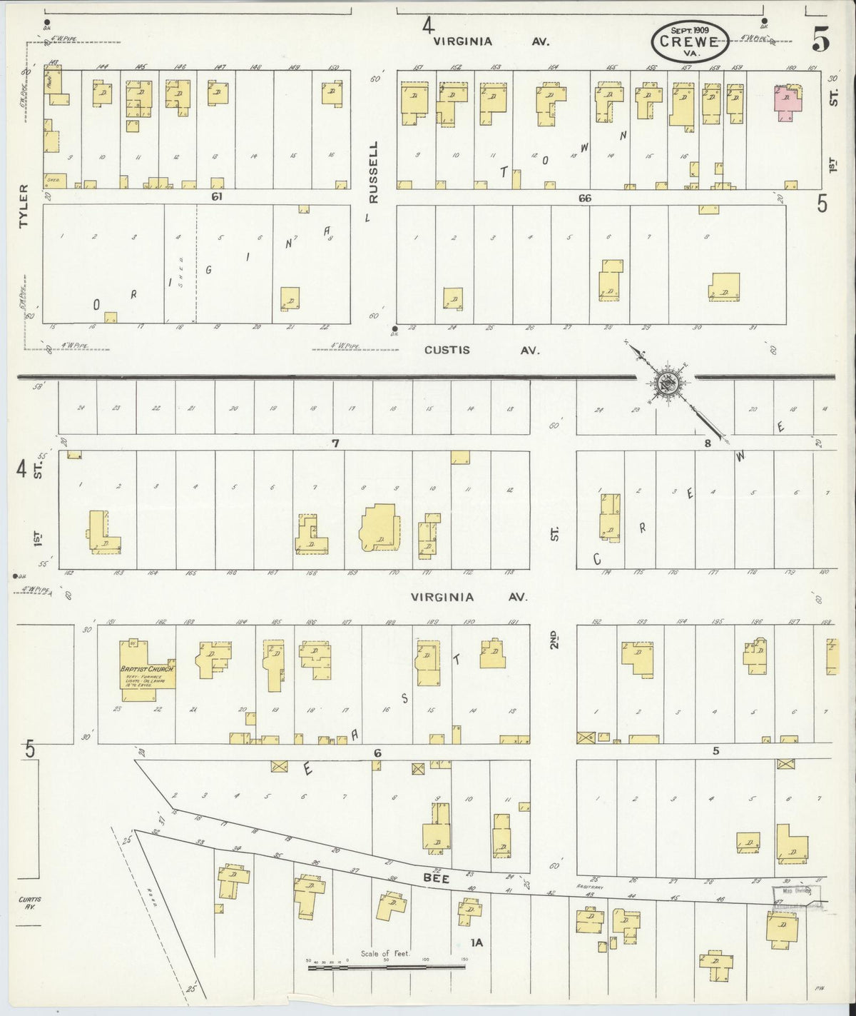 Sanborn Fire Insurance Map from Crewe, Nottoway County, Virginia (1909), Sheet #0005 - Complete Map Set gallery image, historic Sanborn map, vintage wall art, Virginia Virginia