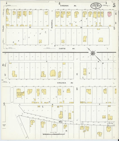 Sanborn Fire Insurance Map from Crewe, Nottoway County, Virginia (1909), Sheet #0005 - Complete Map Set gallery image, historic Sanborn map, vintage wall art, Virginia Virginia