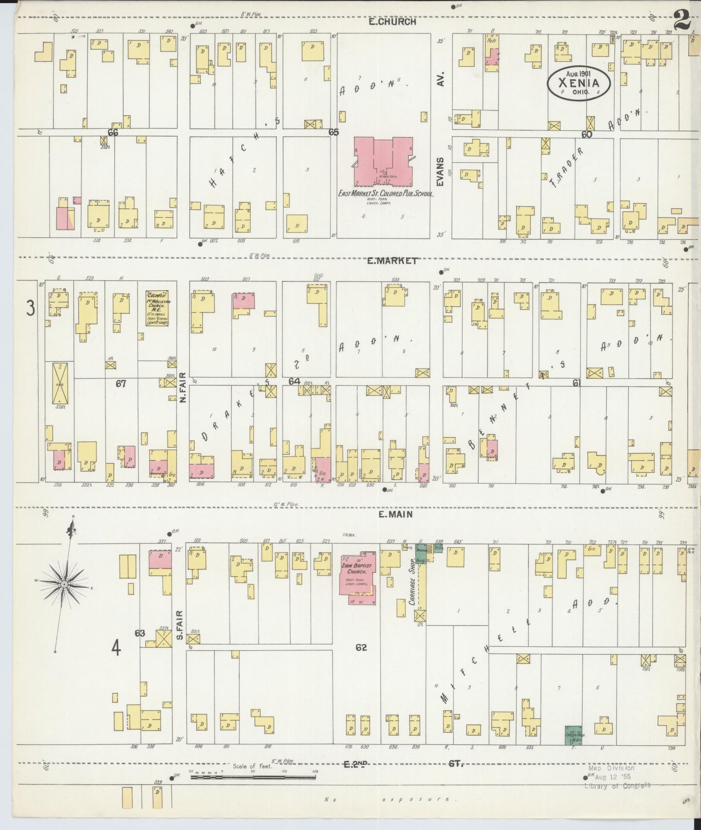 Sanborn Fire Insurance Map from Xenia, Greene County, Ohio (1901), Sheet #0002 - Historic Sanborn Fire Insurance Map Print, vintage old map wall art, antique decor, genealogy gift, Ohio Ohio map