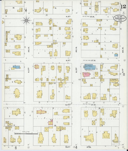 Sanborn Fire Insurance Map from Faribault, Rice County, Minnesota (1905), Sheet #0012 - Historic Sanborn Fire Insurance Map Print, vintage old map wall art, antique decor, genealogy gift, Minnesota Minnesota map