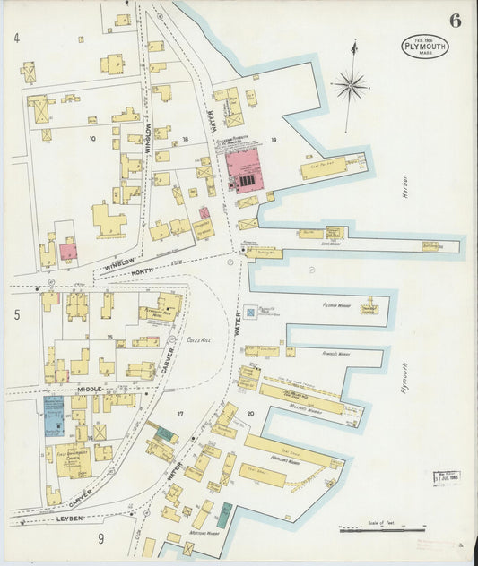 Sanborn Fire Insurance Map from Plymouth, Plymouth County, Massachusetts (1906), Sheet #0006 - Historic Sanborn Fire Insurance Map Print, vintage old map wall art, antique decor, genealogy gift, Massachusetts Massachusetts map