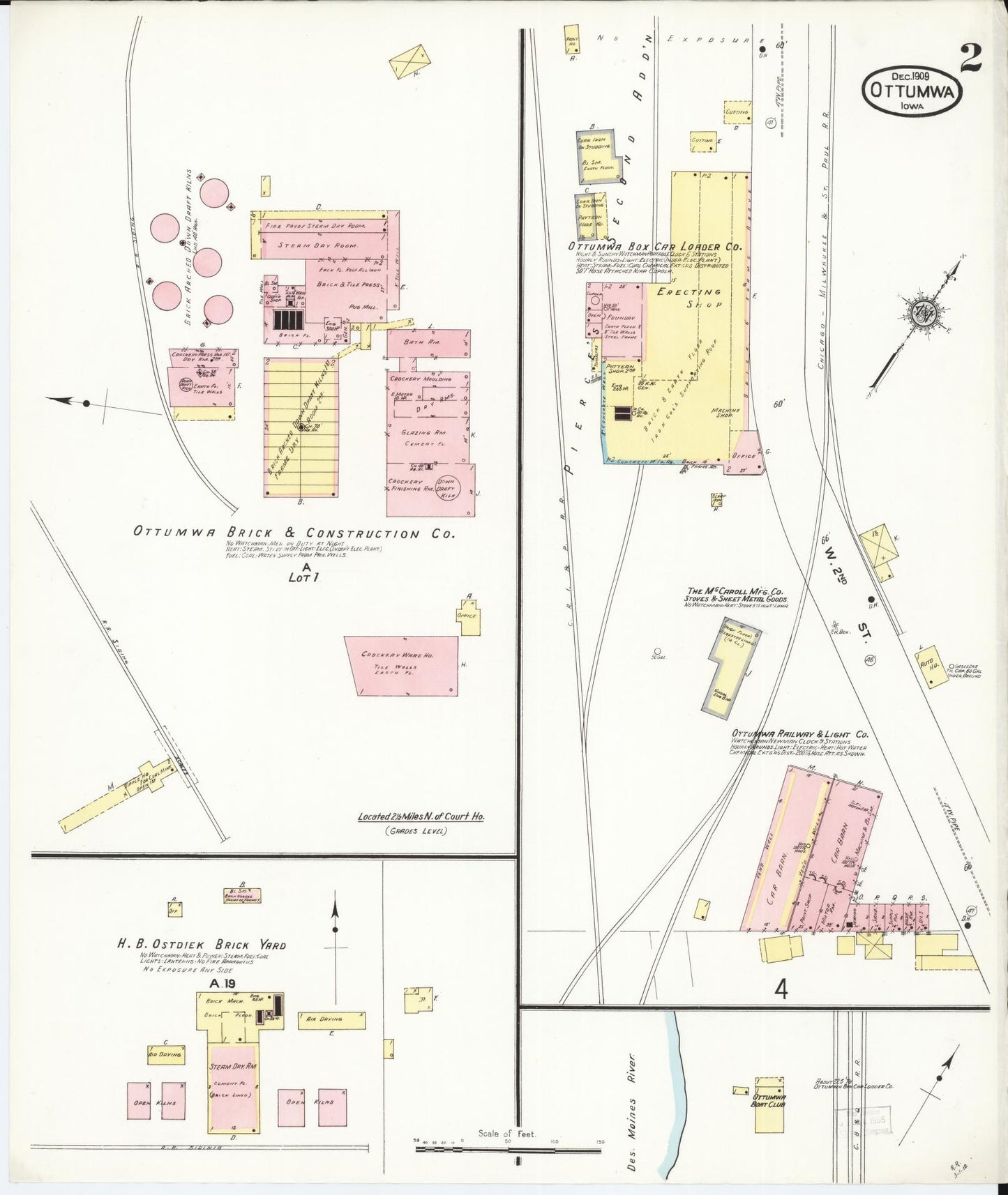 Sanborn Fire Insurance Map from Ottumwa, Wapello County, Iowa (1909), Sheet #0002 - Historic Sanborn Fire Insurance Map Print, vintage old map wall art
