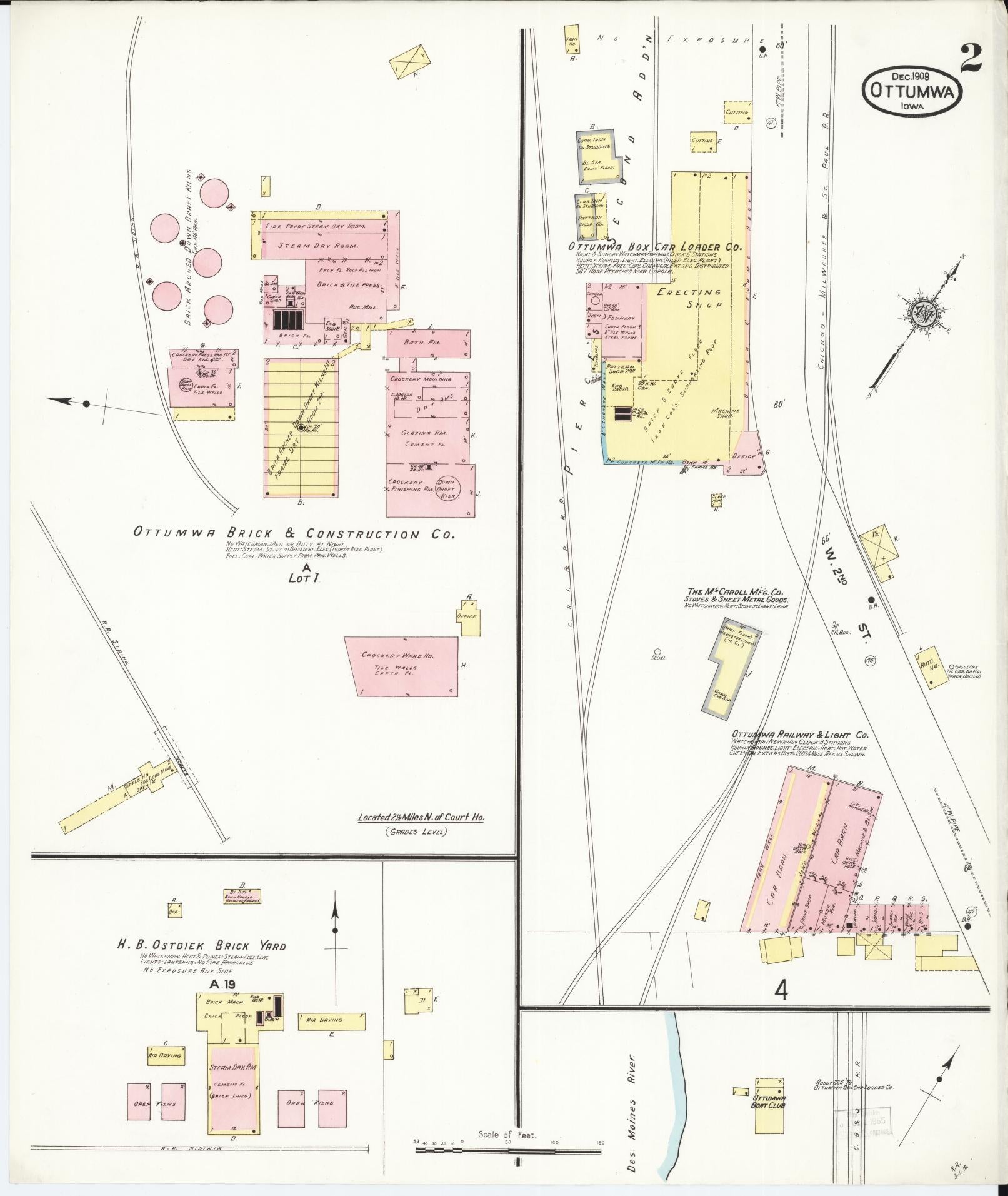 Sanborn Fire Insurance Map from Ottumwa, Wapello County, Iowa (1909), Sheet #0002 - Historic Sanborn Fire Insurance Map Print, vintage old map wall art