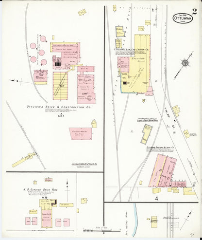 Sanborn Fire Insurance Map from Ottumwa, Wapello County, Iowa (1909), Sheet #0002 - Historic Sanborn Fire Insurance Map Print, vintage old map wall art