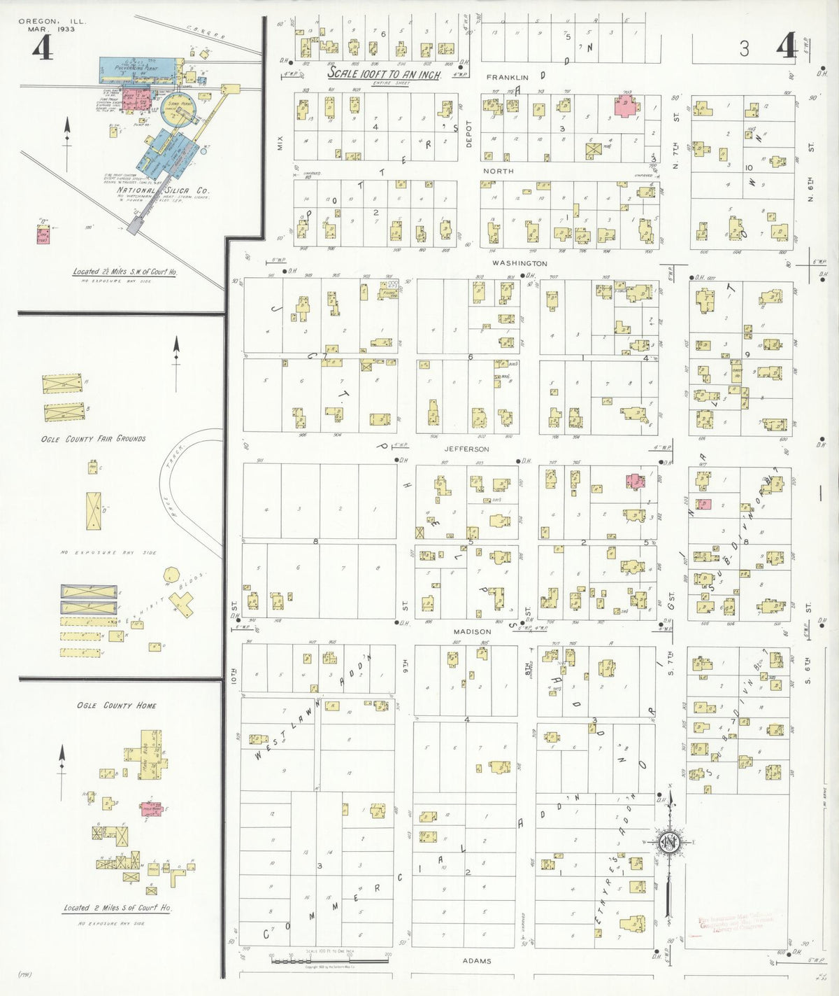 Sanborn Fire Insurance Map from Oregon, Ogle County, Illinois (1933), Sheet #0004 - Complete Map Set gallery image, historic Sanborn map, vintage wall art, Illinois Illinois