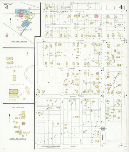 Sanborn Fire Insurance Map from Oregon, Ogle County, Illinois (1933), Sheet #0004 - Complete Map Set gallery image, historic Sanborn map, vintage wall art, Illinois Illinois