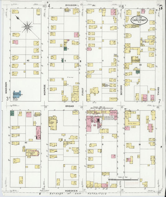 Sanborn Fire Insurance Map from Carlstadt, Bergen County, New Jersey (1909), Sheet #0005 - Historic Sanborn Fire Insurance Map Print, vintage old map wall art, antique decor, genealogy gift, New Jersey New Jersey map