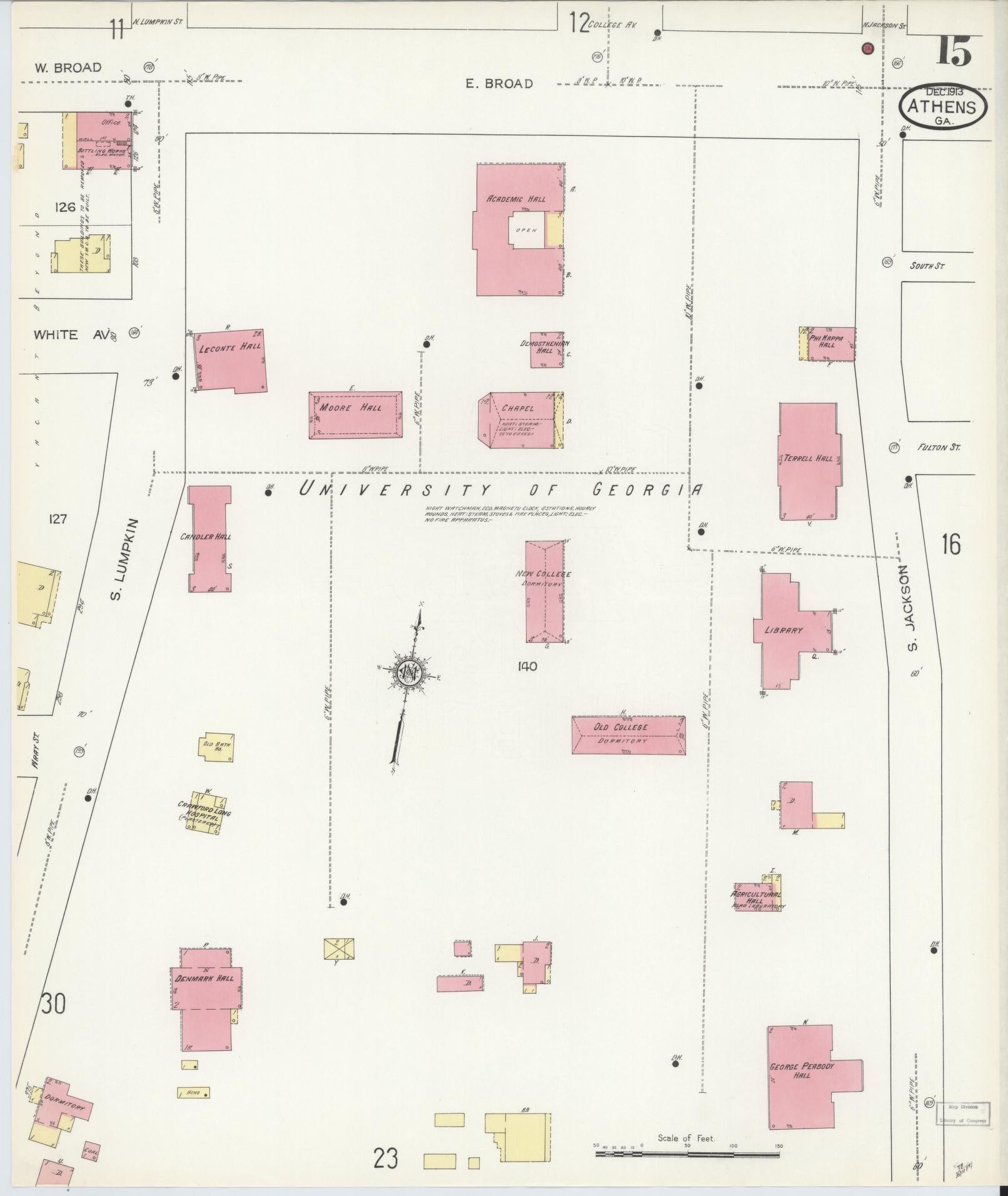 Sanborn Fire Insurance Map from Athens, Clarke County, Georgia (1913), Sheet #0015 - Complete Map Set gallery image, historic Sanborn map, vintage wall art, Georgia Georgia