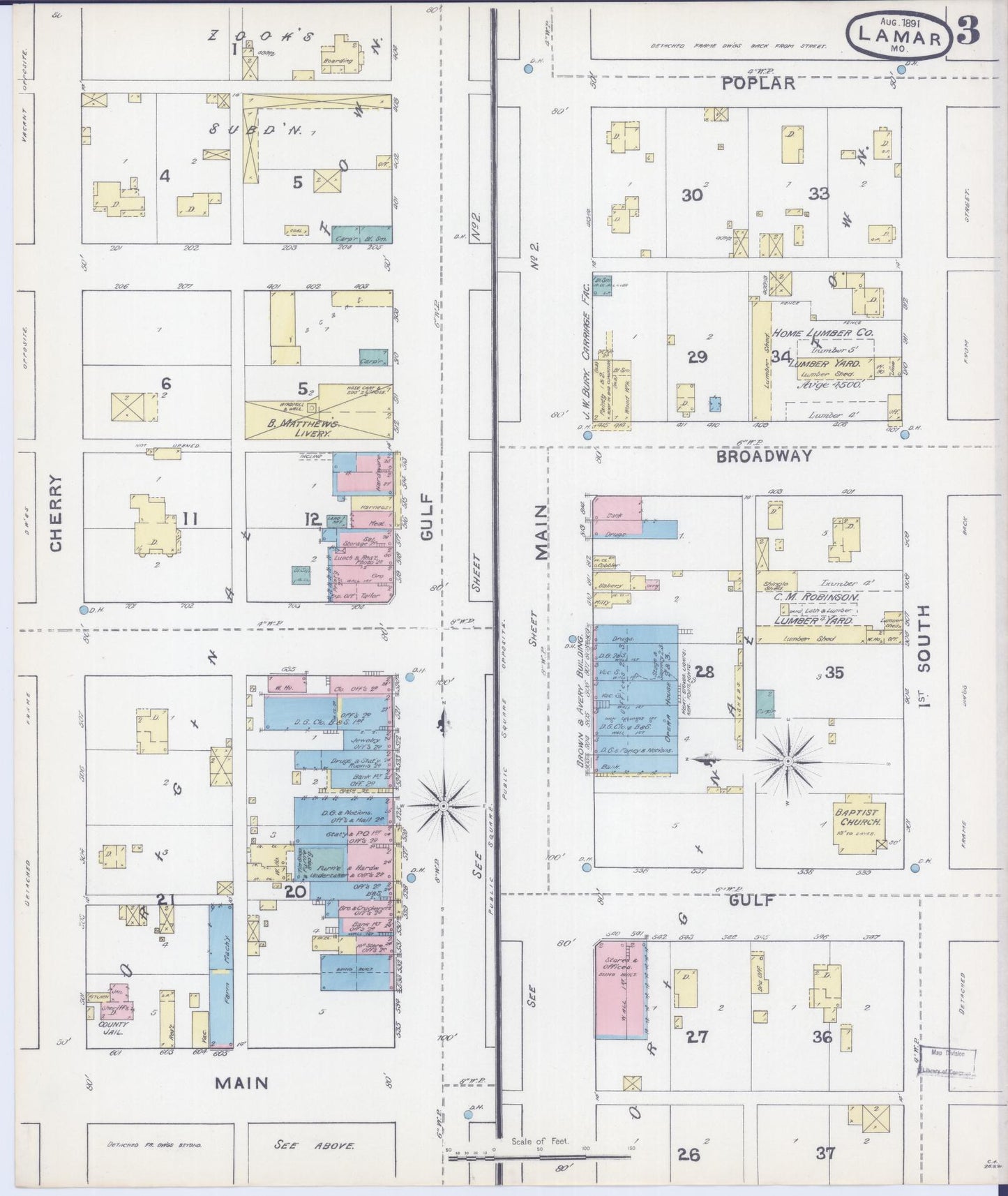 Sanborn Fire Insurance Map from Lamar, Barton County, Missouri (1891), Sheet #0003 - Complete Map Set gallery image, historic Sanborn map, vintage wall art, Missouri Missouri