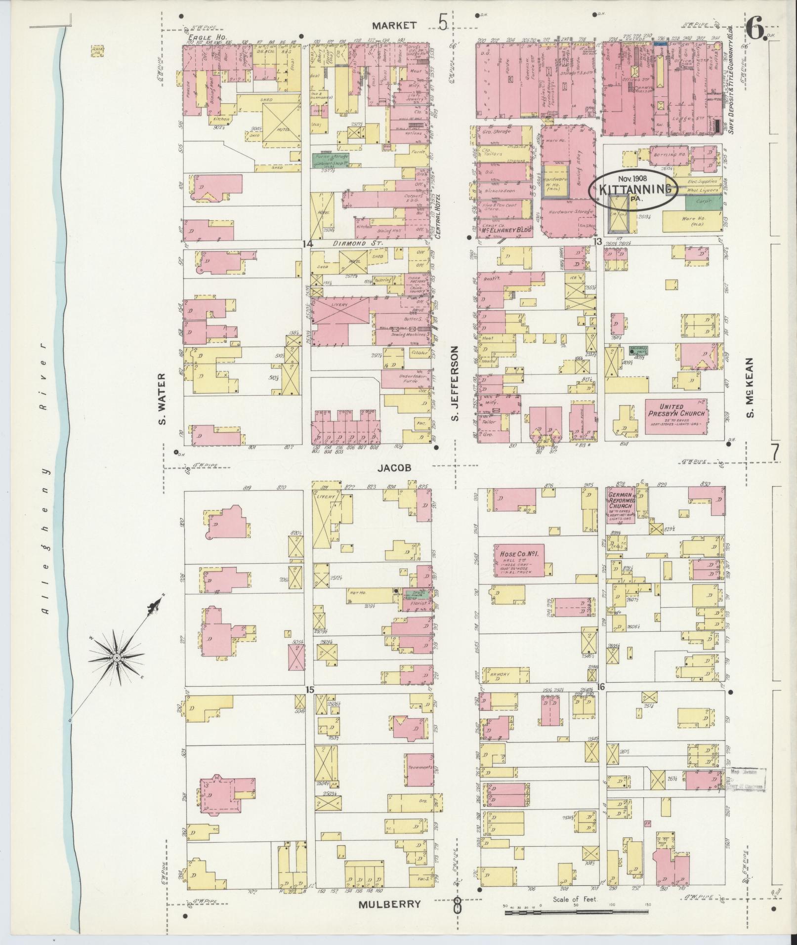 Sanborn Fire Insurance Map from Kittanning, Armstrong County, Pennsylvania (1909), Sheet #0006 - Complete Map Set gallery image, historic Sanborn map, vintage wall art, Pennsylvania Pennsylvania
