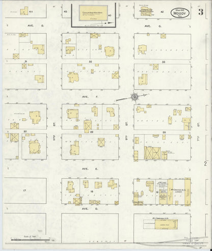Sanborn Fire Insurance Map from Moody, McLennan County, Texas (1912), Sheet #0003 - Complete Map Set gallery image, historic Sanborn map, vintage wall art, Texas Texas