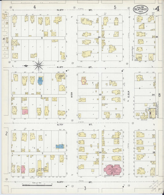 Sanborn Fire Insurance Map from Beatrice, Gage County, Nebraska (1906), Sheet #0004 - Historic Sanborn Fire Insurance Map Print, vintage old map wall art, antique decor, genealogy gift, Nebraska Nebraska map