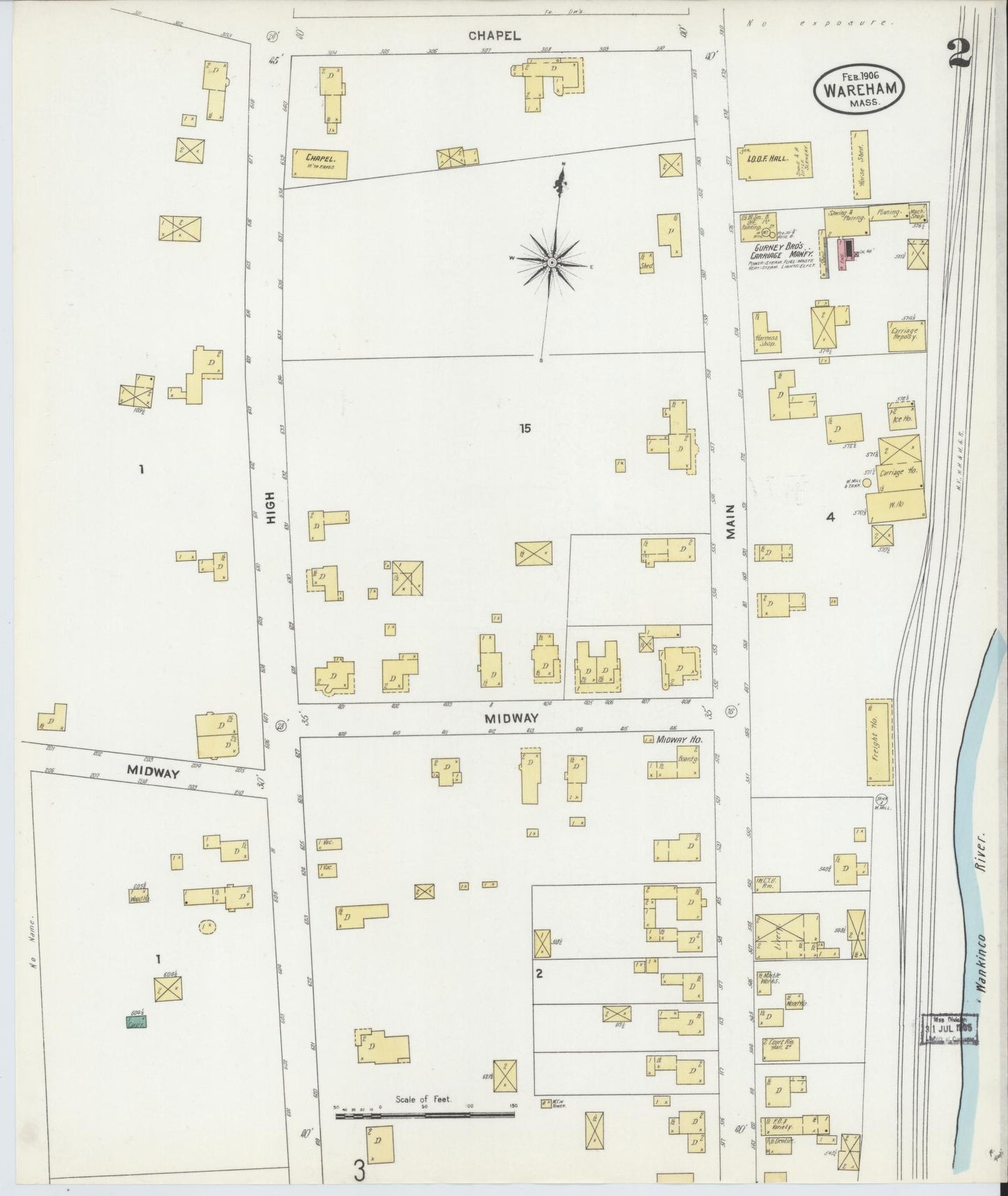 Sanborn Fire Insurance Map from Wareham, Plymouth County, Massachusetts (1906), Sheet #0002 - Complete Map Set gallery image, historic Sanborn map, vintage wall art, Massachusetts Massachusetts