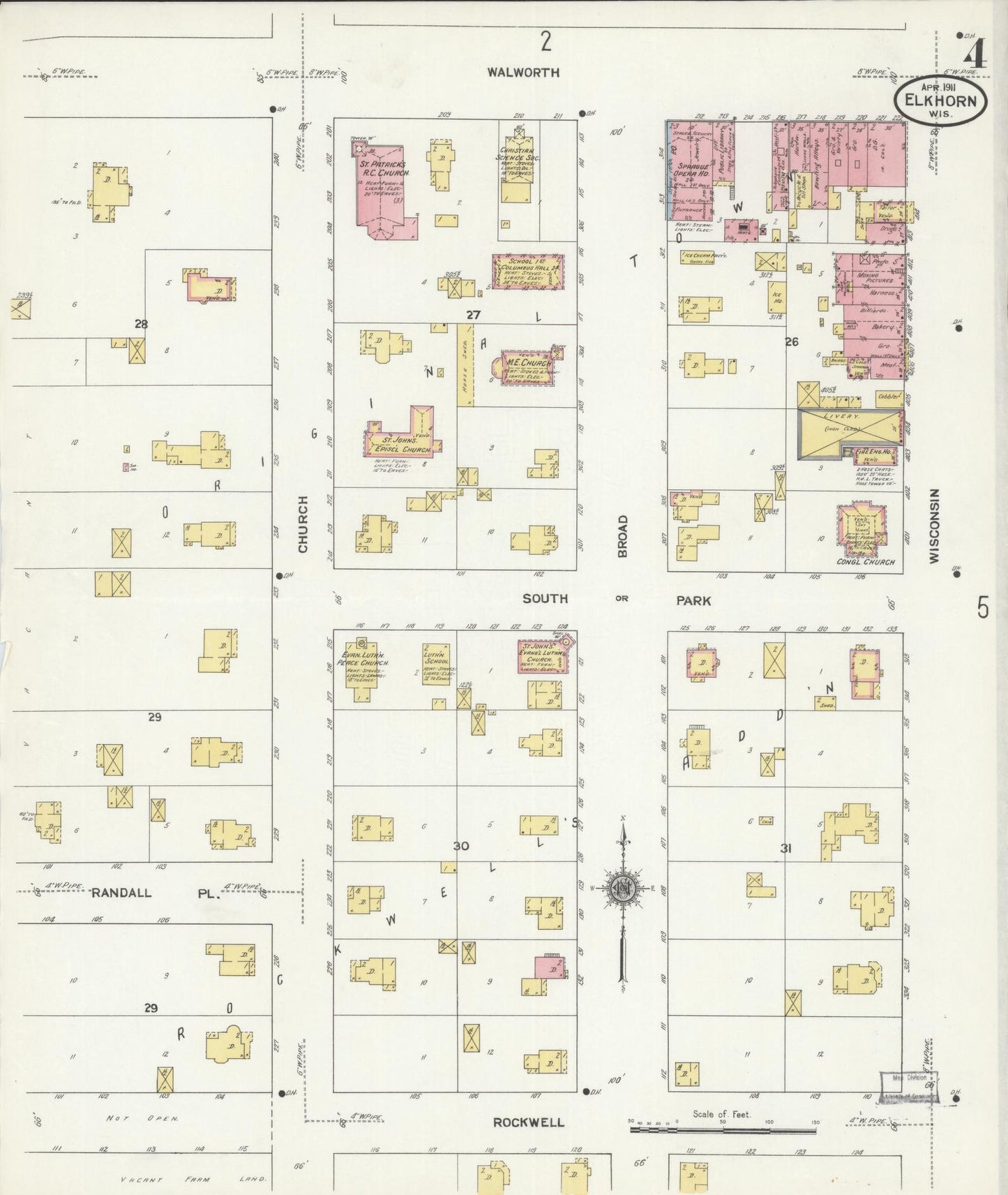 Sanborn Fire Insurance Map from Elkhorn, Walworth County, Wisconsin (1911), Sheet #0004 - Complete Map Set gallery image, historic Sanborn map, vintage wall art, Wisconsin Wisconsin
