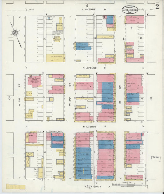 Sanborn Fire Insurance Map from Childress, Childress County, Texas (1921), Sheet #0002 - Historic Sanborn Fire Insurance Map Print, vintage old map wall art, antique decor, genealogy gift, Texas Texas map