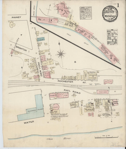 Sanborn Fire Insurance Map from Rochester, Beaver County, Pennsylvania (1884), Sheet #0001 - Historic Sanborn Fire Insurance Map Print, vintage old map wall art, antique decor, genealogy gift, Pennsylvania Pennsylvania map