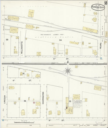 Sanborn Fire Insurance Map from Eugene, Lane County, Oregon (1890), Sheet #0002 - Complete Map Set gallery image, historic Sanborn map, vintage wall art, Oregon Oregon